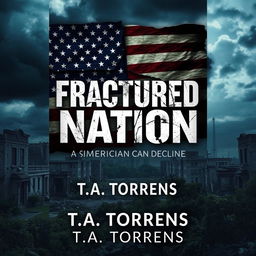 A gripping cover image for a Wattpad ebook titled 'Fractured Nation: A Study of American Decline' by T