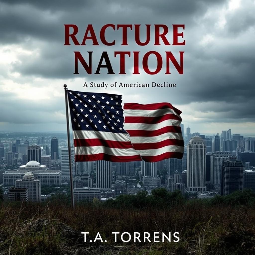 An engaging and thought-provoking ebook cover for a fictional Wattpad title, 'Fractured Nation: A Study of American Decline' by T