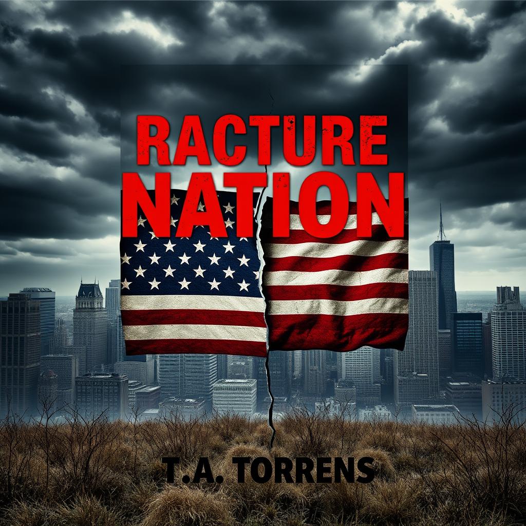 An engaging and thought-provoking ebook cover for a fictional Wattpad title, 'Fractured Nation: A Study of American Decline' by T