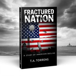 A captivating cover design for a Wattpad ebook titled 'Fractured Nation: A Study of American Decline', authored by T