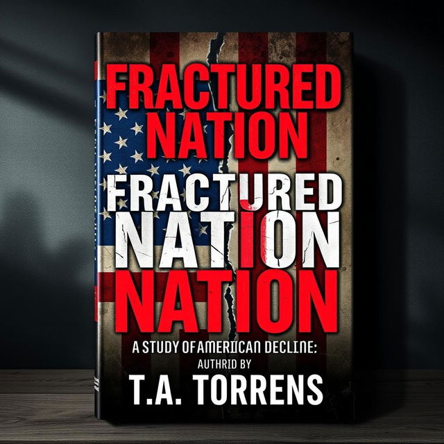 A compelling cover design for the Wattpad ebook titled 'Fractured Nation: A Study of American Decline' by T