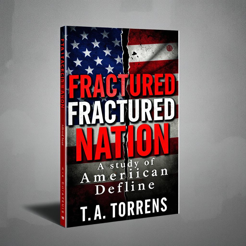 A compelling cover design for the Wattpad ebook titled 'Fractured Nation: A Study of American Decline' by T