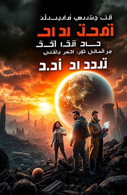 A dramatic and eye-catching book cover for a science fiction novel titled 'প্রলয়ের প্রান্তে নতুন সূচনা' which translates to 'A New Beginning at the Edge of Destruction'