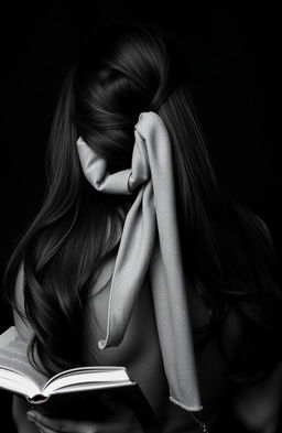 A striking black and white photograph of a woman with her back facing the camera