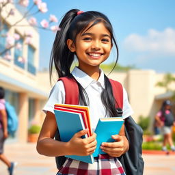 A cheerful Indian school girl, embodying youth and innocence