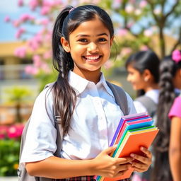 A cheerful Indian school girl, embodying youth and innocence