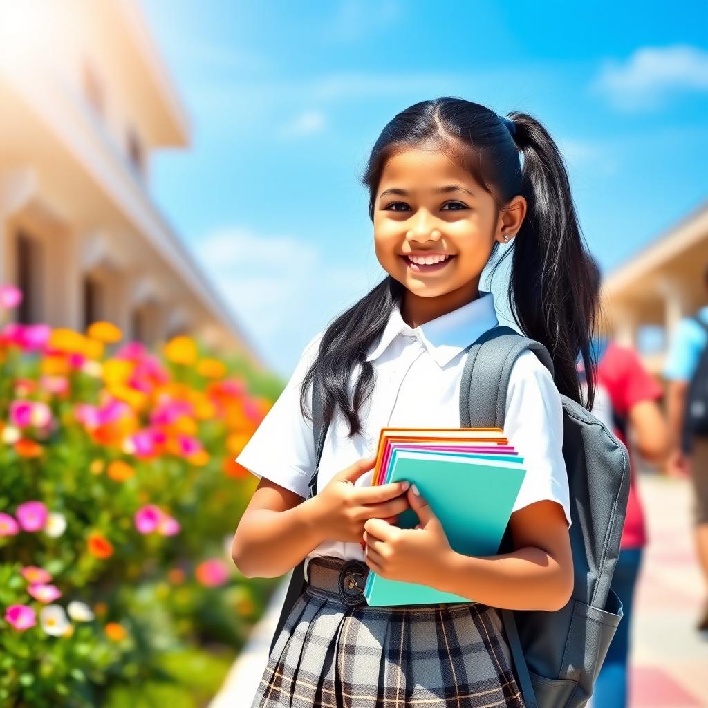 A cheerful Indian school girl, embodying youth and innocence