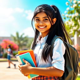 A cheerful Indian school girl, embodying youth and innocence