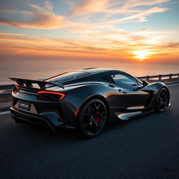 A high-performance carbon fiber sports car, beautifully designed with an aerodynamic body and intricate carbon fiber weave patterns visible on its surface