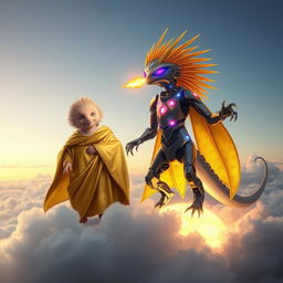 A captivating scene featuring a 'Holy Echidna D&D character' dressed in flowing golden robes adorned with intricate celestial patterns