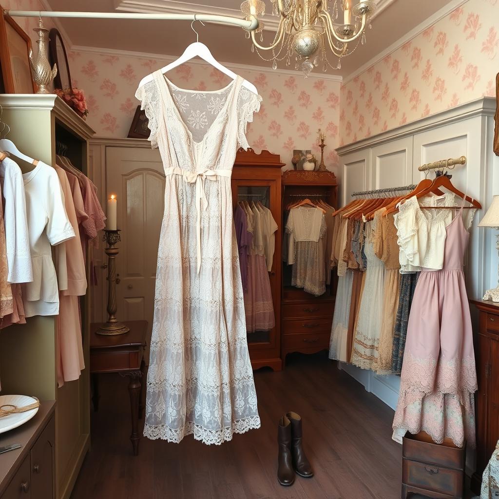 A charming vintage thrift store filled with an array of beautiful clothing items