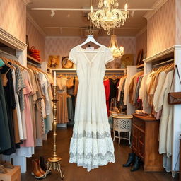 A spacious big vintage thrift store showcasing a delightful collection of clothing