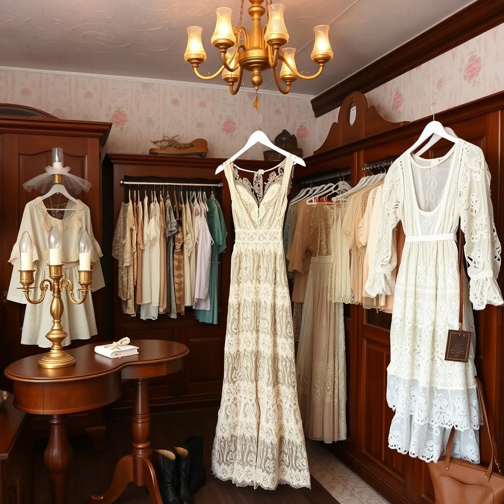 A delightful vintage thrift store displaying an exquisite selection of clothing