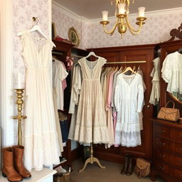 A delightful vintage thrift store displaying an exquisite selection of clothing