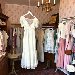 A delightful vintage thrift store displaying an exquisite selection of clothing