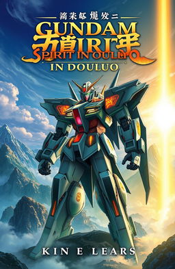 A captivating book cover illustration for a fantasy novel titled 'Gundam Spirit in Douluo'