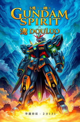 A captivating book cover illustration for a fantasy novel titled 'Gundam Spirit in Douluo'