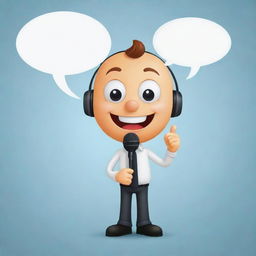 Create a friendly cartoon character mascot for a speech educational tool. It should be holding a microphone and have a speech bubble to symbolize communication.