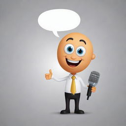 Create a friendly cartoon character mascot for a speech educational tool. It should be holding a microphone and have a speech bubble to symbolize communication.