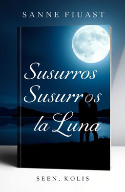 A striking and serious book cover for a romantic novel titled 'Susurros a la Luna'