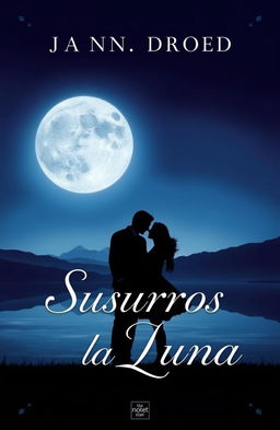 A striking and serious book cover for a romantic novel titled 'Susurros a la Luna'