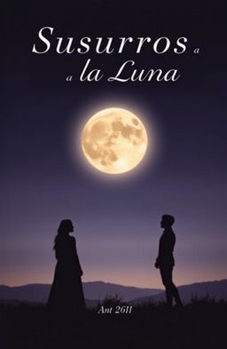 An elegant book cover for a romantic novel titled 'Susurros a la Luna'