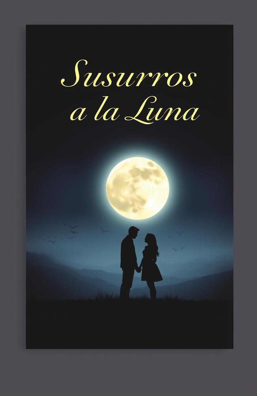 An elegant book cover for a romantic novel titled 'Susurros a la Luna'