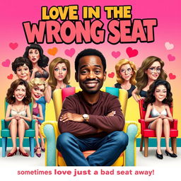 A humorous movie poster for a comedy film titled "LOVE IN THE WRONG SEAT"