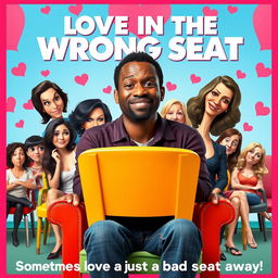 A humorous movie poster for a comedy film titled "LOVE IN THE WRONG SEAT"