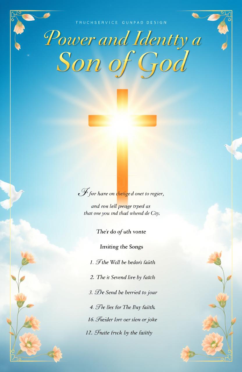 A front and back page design for a church service of songs titled 'Power and Identity of a Son of God'