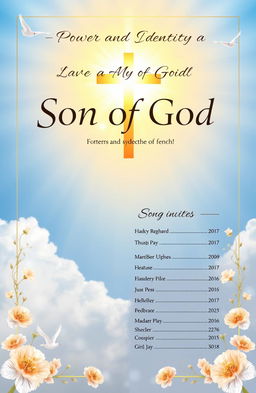 A front and back page design for a church service of songs titled 'Power and Identity of a Son of God'