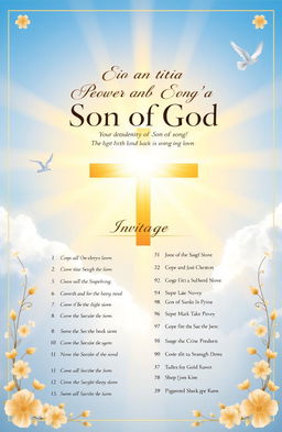 A front and back page design for a church service of songs titled 'Power and Identity of a Son of God'