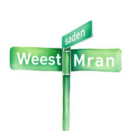 Watercolor illustration of a green street intersection sign featuring the word "Western" in white letters on the left side and "Morgan" in white letters on the right side