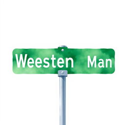 Watercolor illustration of a green street intersection sign featuring the word "Western" in white letters on the left side and "Morgan" in white letters on the right side