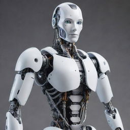 A humanoid robot designed with advanced artificial skin, intricate mechanical details, and a realistic human-like appearance.