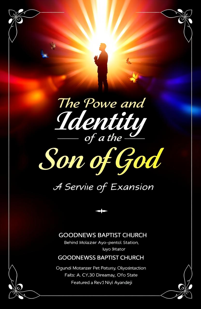 A beautifully designed front and back page for a service of songs booklet titled 'The Power and Identity of a Son of God'