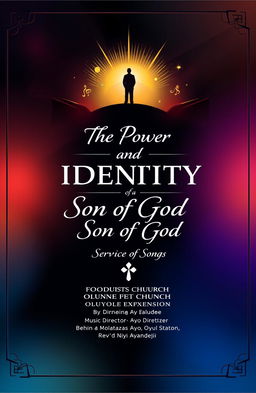 A beautifully designed front and back page for a service of songs booklet titled 'The Power and Identity of a Son of God'