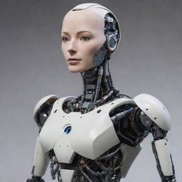 A humanoid robot designed with advanced artificial skin, intricate mechanical details, and a realistic human-like appearance.