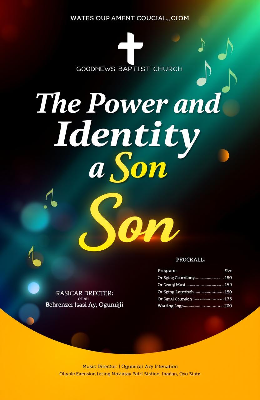 Front and back page design for a service of songs at Goodnews Baptist Church, featuring the title 'The Power and Identity of a Son'