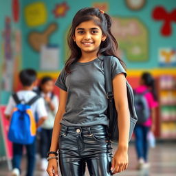 A full HD photograph of a young Indian school girl, confidently posing in stylish attire