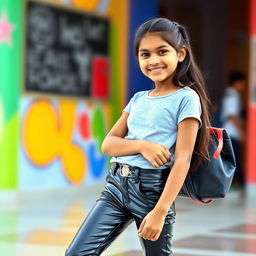 A full HD photograph of a young Indian school girl, confidently posing in stylish attire