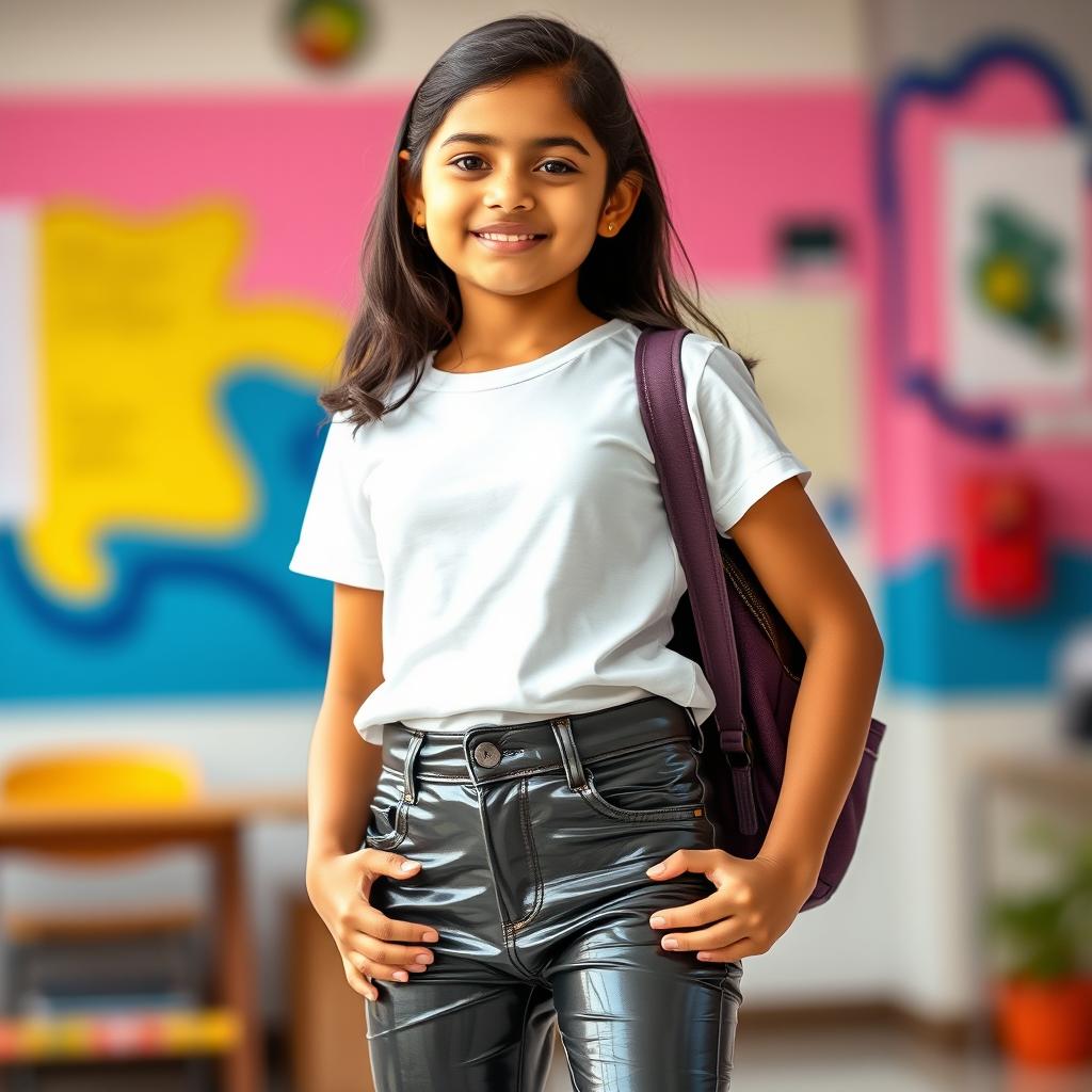 A full HD photograph of a young Indian school girl, confidently posing in stylish attire