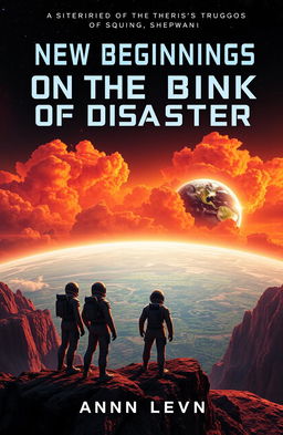 A captivating book cover for a science fiction novel titled 'New Beginnings on the Brink of Disaster'