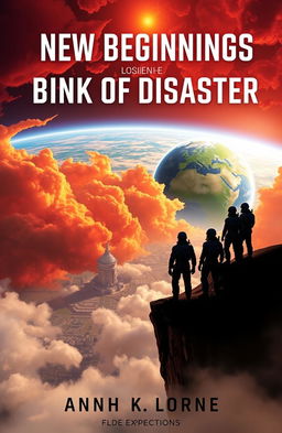 A captivating book cover for a science fiction novel titled 'New Beginnings on the Brink of Disaster'