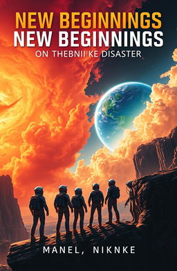 A captivating book cover for a science fiction novel titled 'New Beginnings on the Brink of Disaster'