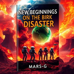 A striking book cover for a science fiction novel titled 'New Beginnings on the Brink of Disaster' by author Mars-G