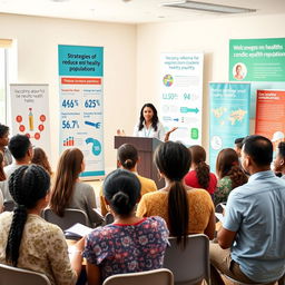 An informative scene depicting a community health workshop focused on strategies to reduce epidemic populations