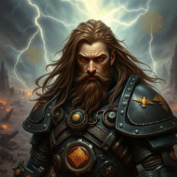 A male psyker from the Warhammer 40k universe, characterized by long flowing hair and a distinguishable beard