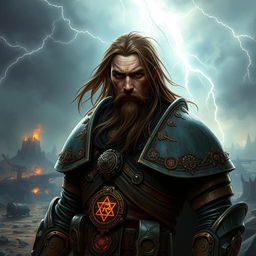 A male psyker from the Warhammer 40k universe, characterized by long flowing hair and a distinguishable beard