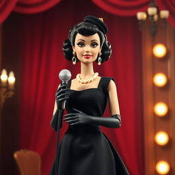 A beautifully designed Barbie doll inspired by Edith Piaf, featuring the iconic singer's signature style